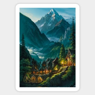 Village in the Mountains Sticker